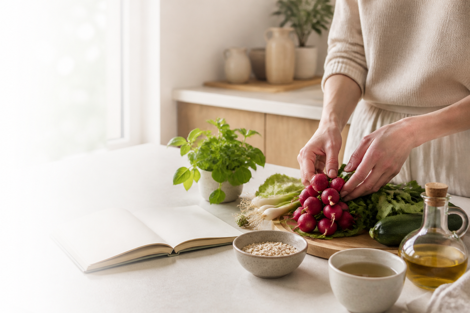 Ingredienti freschi e appunti per un coaching alimentare personale